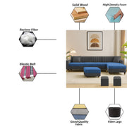Garcia RHS 8 Seater L Shape Sofa Set with Ottoman & 2 Puffy for Living Room (Dark Grey) Premium Fabric Sofa Set
