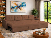 Casaliving Treshta 6 Seater LHS L - Shape Pull-Out Sofa Cum Bed Sofa for Living Room (Dark Grey Fabric Color) Premium Fabric Sofa Set for Living Room Sofa Cum Bed