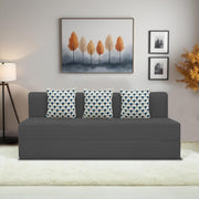 Marcus 3 Seater Sofa Cum Bed with 3 Cushions for Living Room (Black Fabric) Premium Fabric Sofa Set 6.5 X 6.5 Feet