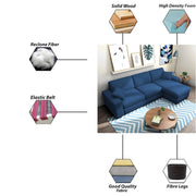 Martin 4 Seater RHS L Shape Sofa Set for Living Room (Blue Colour Fabric)