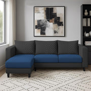 Mikasa 4 Seater LHS L Shape Sofa Set for Living Room (Blue Black Fabric) Premium Fabric Sofa Set for Living Room