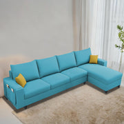 Casaliving Porto LHS 6 Seater L Shape Sofa Set for Living Room (Black Fabric) Premium Velvet Fabric