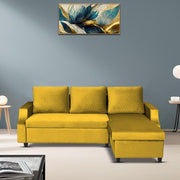 Asper RHS 4 Seater L Shape Sofa Set for Living Room (Yellow Fabric) Premium Fabric Sofa
