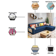 Denis 5 Seater RHS L Shape Sofa Set for Living Room (Blue Fabric) Premium Fabric Sofa