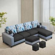 Casaliving Rolando RHS 6 Seater L Shape Sofa Set with Center Table for Living Room | Colour - Black Grey | Premium Fabric Sofa