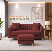 Casaliving Doraldo 2 Seater with Ottoman Sofa Set for Living Room (Black Colour) Premium Fabric Sofa Set