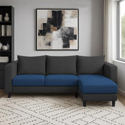 Mikasa 4 Seater RHS L Shape Sofa Set for Living Room (Blue Black Fabric) Premium Fabric Sofa Set for Living Room