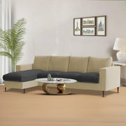Charmi LHS 6 Seater L Shape Sofa Set for Living Room (Cream Black Fabric) Premium Fabric Sofa