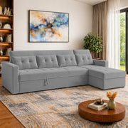 Casaliving Treshta 6 Seater LHS L - Shape Pull-Out Sofa Cum Bed Sofa for Living Room (Dark Grey Fabric Color) Premium Fabric Sofa Set for Living Room Sofa Cum Bed