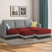 Swaloni RHS 4 Seater L Shape Sofa Set with Center Table for Living Room (Maroon Grey) Premium Fabric Sofa