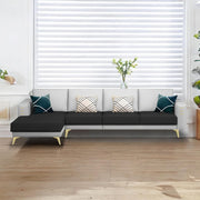 Falco LHS 6 Seater L Shape Sofa Set for Living Room (Black Grey Fabric) Premium Fabric Sofa