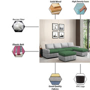 Rone 6 Seater L-Shaped & U-Shaped Sofas Set for Living Room – (Green Grey Colour Fabric) Premium Comfort Sofa