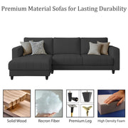 Oslo 4 Seater LHS L Shape Sofa Set for Living Room (Black Fabric) Premium Fabric Sofa Set for Living Room