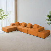 Sheron U Shaped Compressed Sofa Set for Living Room with Spacious Boucle Couch Set Living Rooms, (Orange Fabric) Premium Fabric U Shape Sofa for Living Room