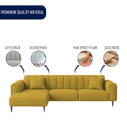 Damian LHS 4 Seater L Shape Sofa Set for Living Room (Yellow Colour Fabric) Premium Fabric Sofa Set for Living Room