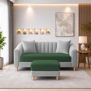 Casaliving Doraldo 2 Seater with Ottoman Sofa Set for Living Room (Black Colour) Premium Fabric Sofa Set