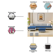 Casaliving Garcia 8 Seater RHS L Shape Sofa Set with Ottoman & 2 Puffy for Living Room (Grey Colour Fabric) Premium Fabric Sofa