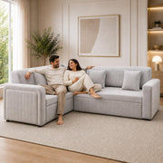 Casaliving Rion 6 Seater L Shape Corner Sofa Cum Bed for Living Room (Black Fabric) Premium Fabric Sofa Cum Bed
