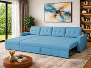 Casaliving Treshta 6 Seater LHS L - Shape Pull-Out Sofa Cum Bed Sofa for Living Room (Dark Grey Fabric Color) Premium Fabric Sofa Set for Living Room Sofa Cum Bed