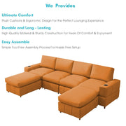 Rone 6 Seater L-Shaped & U-Shaped Sofas Set for Living Room – (Orange Colour Fabric) Premium Comfort Sofa