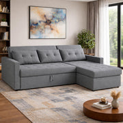 Casaliving Treshta 4 Seater LHS L - Shape Pull-Out Sofa Cum Bed with Storage Sofa for Living Room (Brown Fabric Color) Premium Fabric Sofa Set for Living Room Sofa Cum Bed