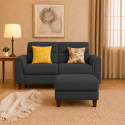 Casaliving Nancy 2 Seater with Ottoman Sofa Set for Living Room (Black Colour) Premium Fabric Sofa Set