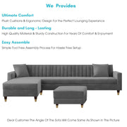 Garcia RHS 8 Seater L Shape Sofa Set with Ottoman & 2 Puffy for Living Room (Dark Grey) Premium Fabric Sofa Set