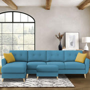 Lizel LHS 6 Seater L Shape Sofa Set with Center Table for Living Room (Turquise Fabric) Premium Velvet Fabric Sofa