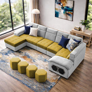 Auren 12 Seater L-Shape Comfortable Sectional Sofa Set with Ottoman for Living Room (Black Grey) Premium Fabric Sofa