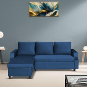Asper LHS 4 Seater L Shape Sofa Set for Living Room (Blue Fabric) Premium Fabric Sofa