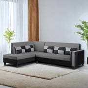 Nordy LHS 6 Seater L Shape Sofa Set for Living Room (Dark Grey Black Colour) Premium Fabric Sofa Set