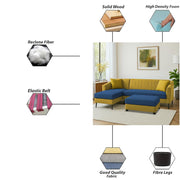 Neyami LHS 4 Seater with Ottoman L Shape Sofa Set for Living Room (Blue Yellow) Premium Fabric Sofa Set