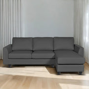 Danver RHS 4 Seater L Shape Sofa Set for Living Room (Black Fabric) Premium Fabric Sofa