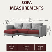 Mikasa 4 Seater LHS L Shape Sofa Set for Living Room (Maroon Grey Fabric) Premium Fabric Sofa Set for Living Room