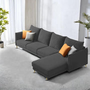 Casaliving Stanly LHS 6 Seater L Shape Sofa Set for Living Room (Black Fabric)
