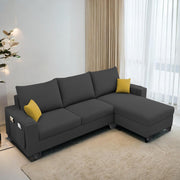 Casaliving Porto RHS 4 Seater L Shape Sofa Set for Living Room (Black Fabric) Premium Velvet Fabric Sofa Set - Black