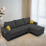 Casaliving Porto RHS 4 Seater L Shape Sofa Set for Living Room (Black Fabric) Premium Velvet Fabric Sofa Set - Black