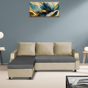 Asper LHS 4 Seater L Shape Sofa Set for Living Room (Cream Black Fabric) Premium Fabric Sofa