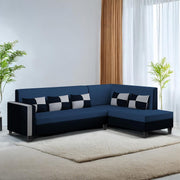 Nordy RHS 6 Seater L Shape Sofa Set for Living Room (Blue Black Colour) Premium Fabric Sofa Set