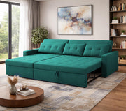 Casaliving Treshta 4 Seater LHS L - Shape Pull-Out Sofa Cum Bed with Storage Sofa for Living Room (Brown Fabric Color) Premium Fabric Sofa Set for Living Room Sofa Cum Bed