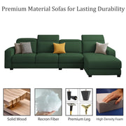 Orion RHS 6 Seater L Shape Sofa Set for Living Room (Green Colour) Premium Fabric Sofa