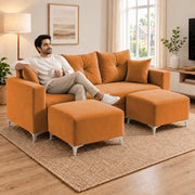 Casaliving Euron 4 Seater L Shape Convertible Sofa Set for Living Room, 3 Seater & 2 Ottoman Modular Sectional Couch for Small Space (Black Colour) Fabric