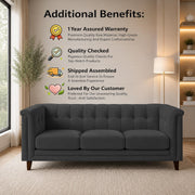 Casaliving Fento 3 Seater Sofa Set for Living Room, 3 Seater (Black) Colour Premium Velvet Fabric Sofa