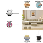 Casaliving Garcia LHS 8 Seater L Shape Sofa Set with Ottoman & 2 Puffy for Living Room (Cream) Premium Fabric Sofa Set