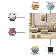 Garcia RHS 8 Seater L Shape Sofa Set with Ottoman & 2 Puffy for Living Room (Dark Grey) Premium Fabric Sofa Set