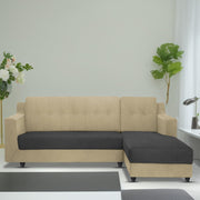 Fracher RHS 4 Seater L Shape Sofa Set for Living Room (Cream Black Fabric) Premium Fabric Sofa
