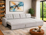 Casaliving Treshta 6 Seater LHS L - Shape Pull-Out Sofa Cum Bed Sofa for Living Room (Dark Grey Fabric Color) Premium Fabric Sofa Set for Living Room Sofa Cum Bed