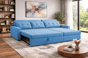 Casaliving Treshta 4 Seater LHS L - Shape Pull-Out Sofa Cum Bed with Storage Sofa for Living Room (Brown Fabric Color) Premium Fabric Sofa Set for Living Room Sofa Cum Bed