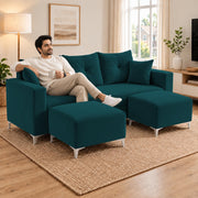 Casaliving Euron 4 Seater L Shape Convertible Sofa Set for Living Room, 3 Seater & 2 Ottoman Modular Sectional Couch for Small Space (Black Colour) Fabric