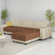 Linus RHS 4 Seater L Shape Sofa Set for Living Room (Cream Brown Fabric) Premium Fabric Sofa